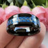 Men's 8mm Tungsten Beveled Edges Gradient Blue EKG Lifeline Heart Wedding Band